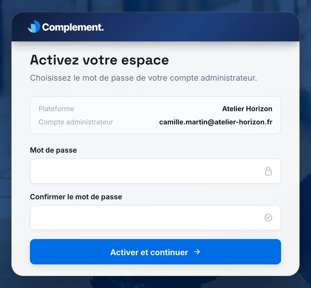 La page Activez votre espace