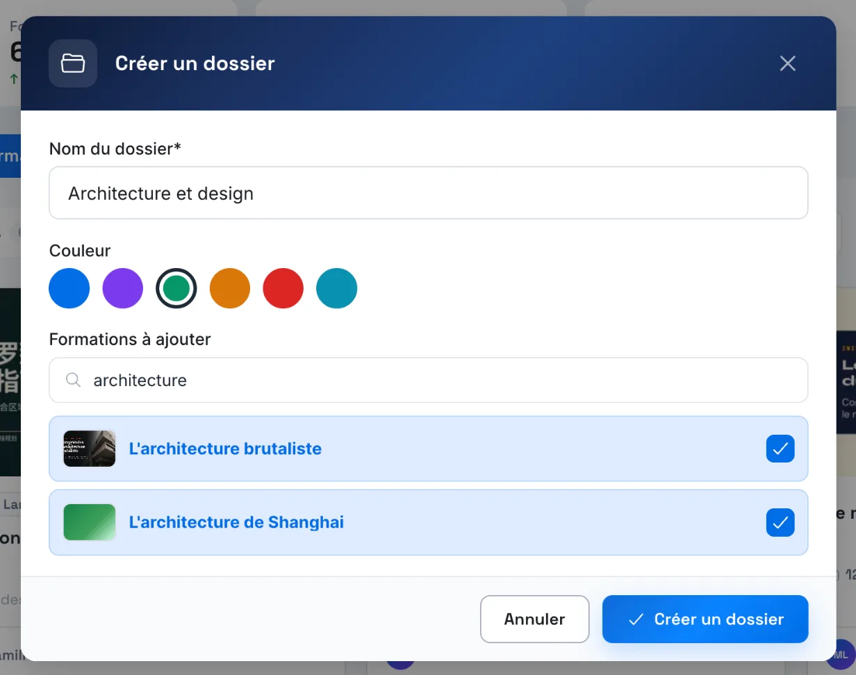 La fenêtre de création d'un dossier