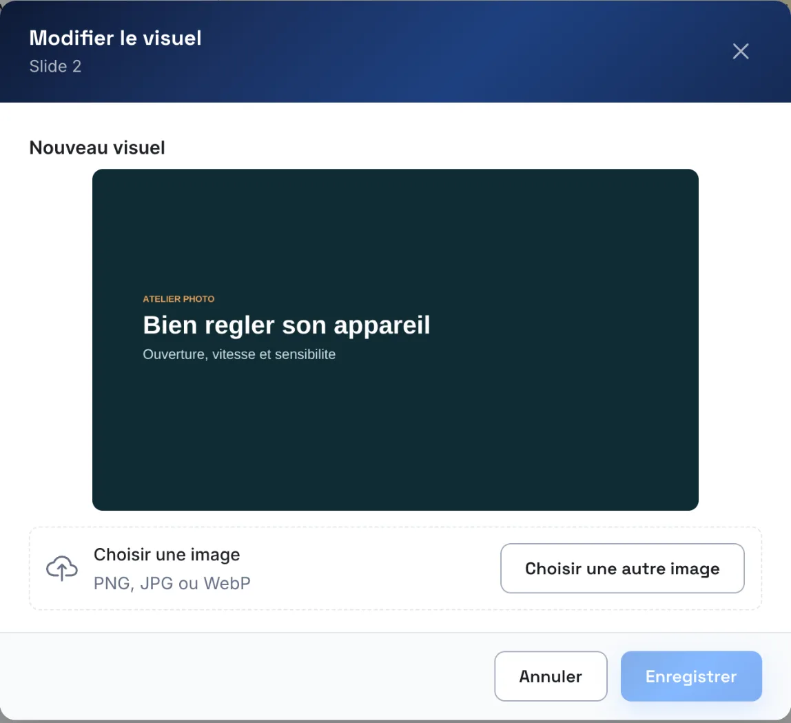La fenêtre Modifier le visuel en mode remplacement d'image