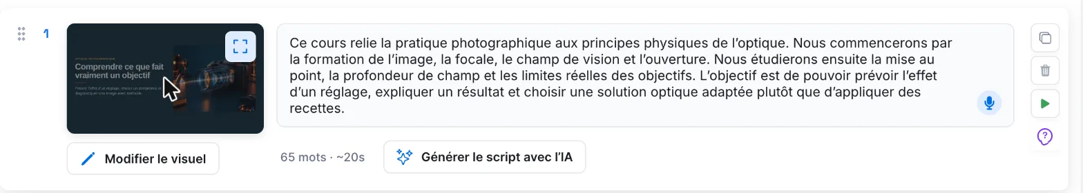 Une slide et ses boutons dans l'éditeur