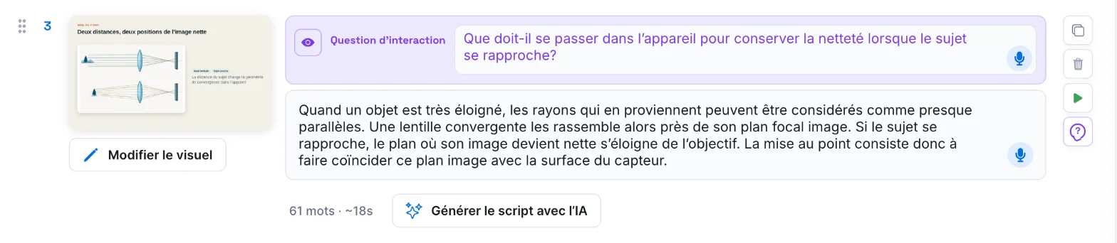 Une slide avec sa question d'interaction