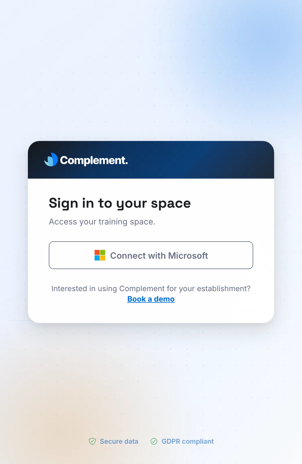 The sign-in page of a platform using Microsoft SSO, with only the Connect with Microsoft button