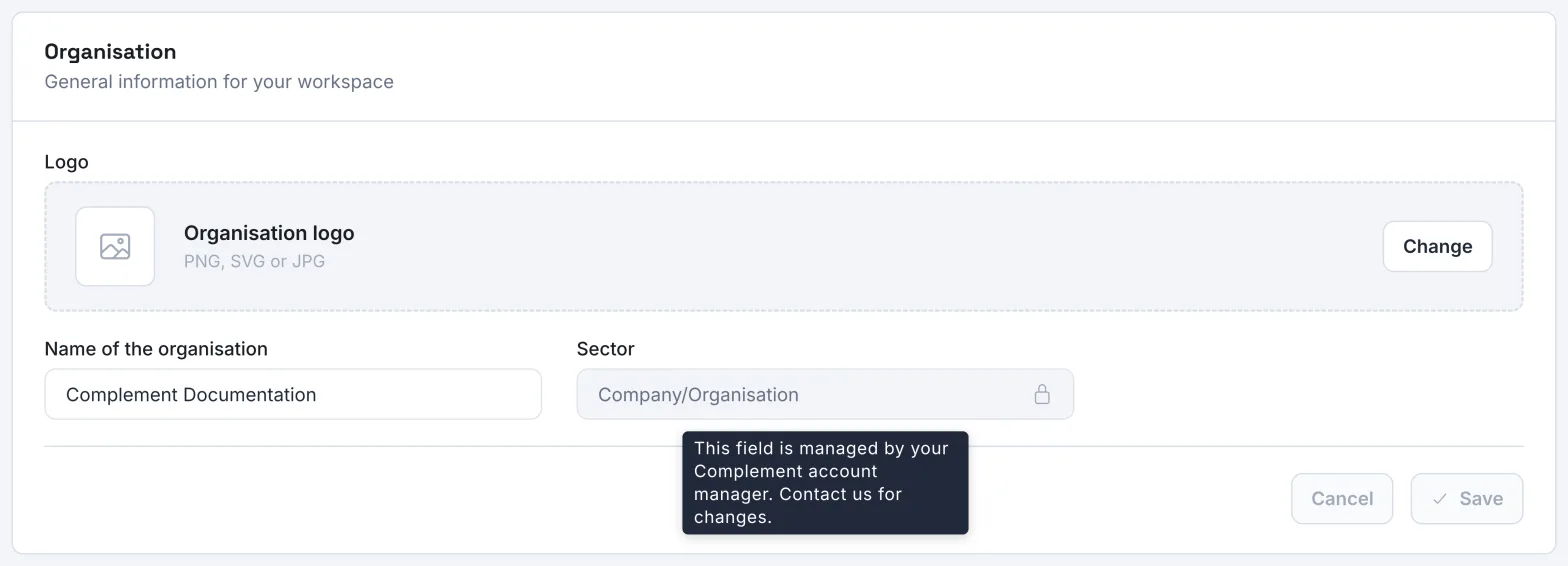The locked Sector field on the Admin page