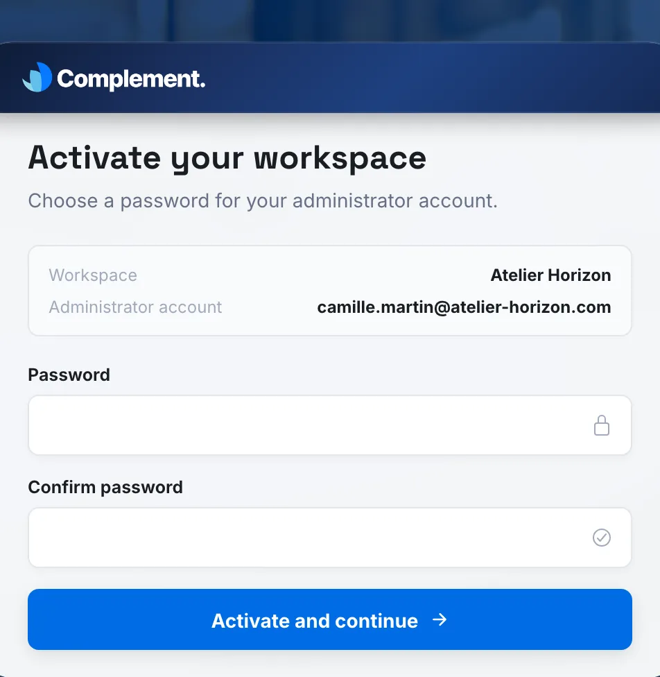 The Activate your workspace page