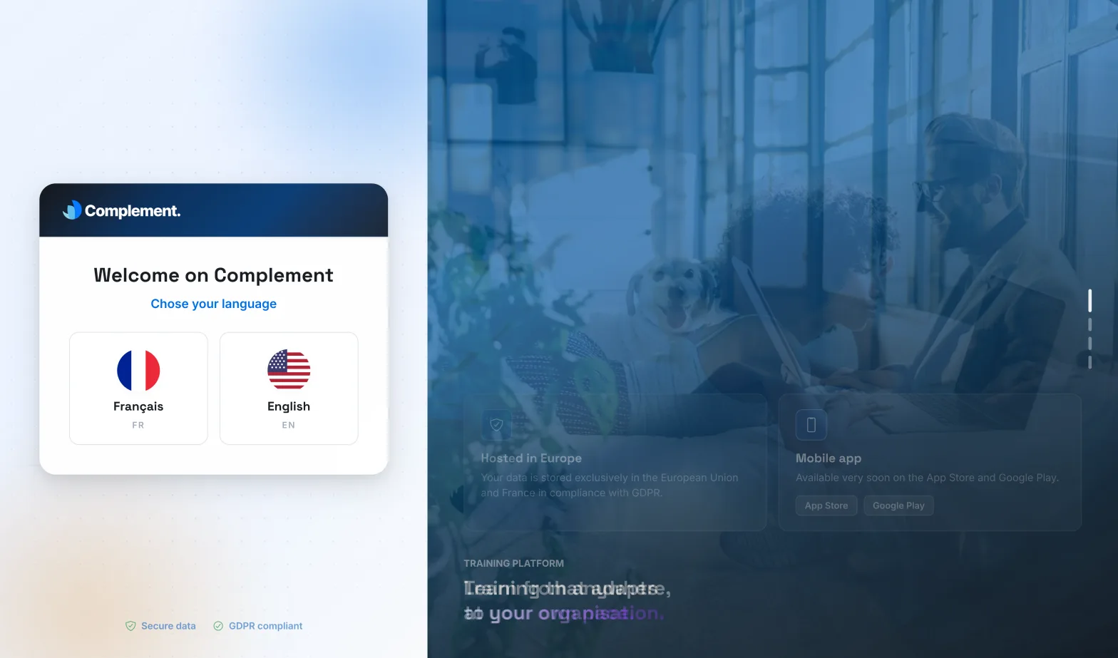 The welcome screen asking you to choose your language