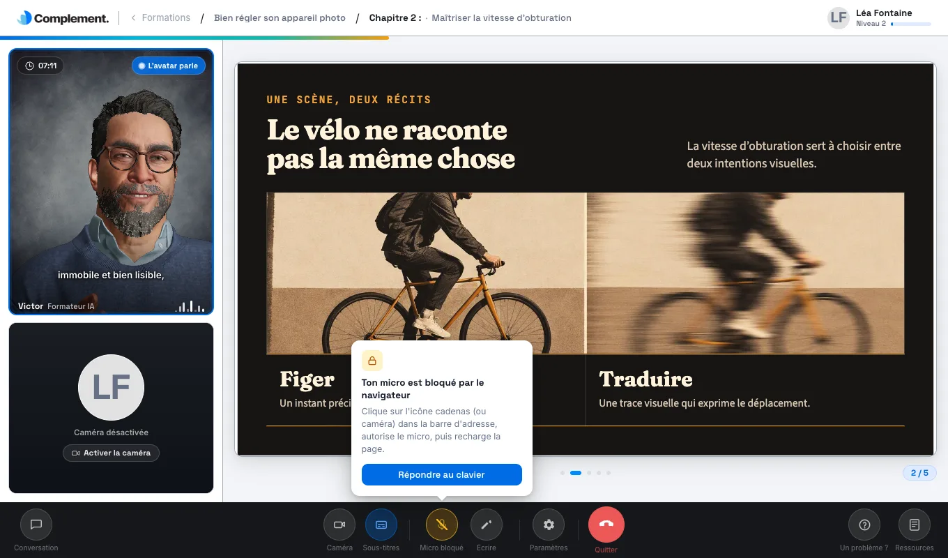 La fenêtre qui s'ouvre quand le micro est bloqué, avec le bouton Répondre au clavier