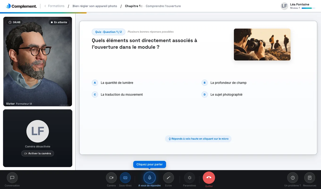 Une question de quiz à choix multiples, avec quatre choix